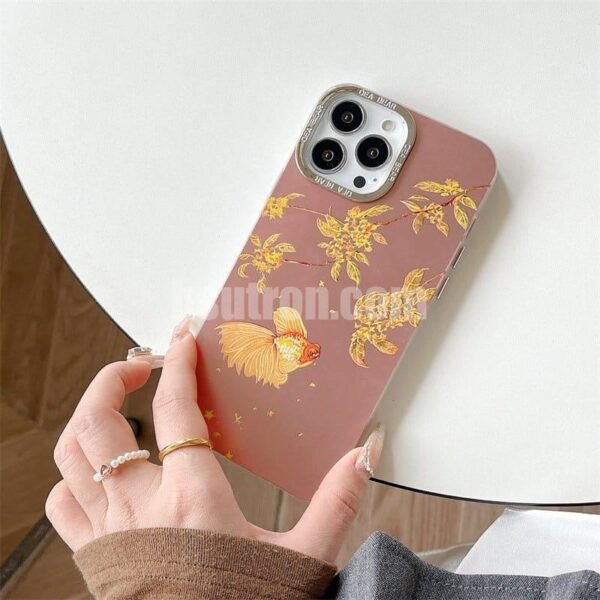 Cmxelcs Elegant Golden Leaf Koi Carp Phone Case for iphone 16pro max - Image 2